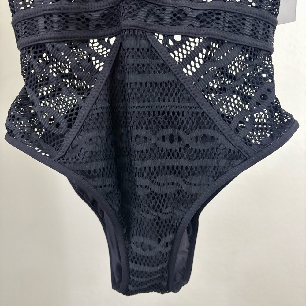 NWT! BECCA BY REBECCA VIRTUE, Crochet One-Piece Swimsuit in black. - Picture 5 of 10